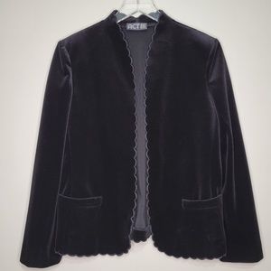 ACT III Velvet Cardigan Black Scalloped Hems Pockets VINTAGE Size 10